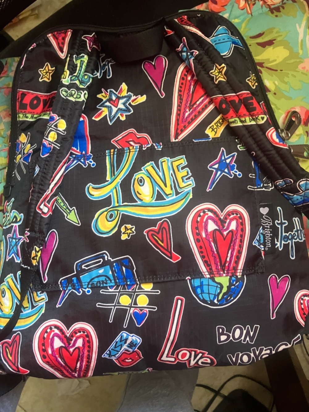 Brighton Black Backpack with Multicolor Love & Heart Graffiti